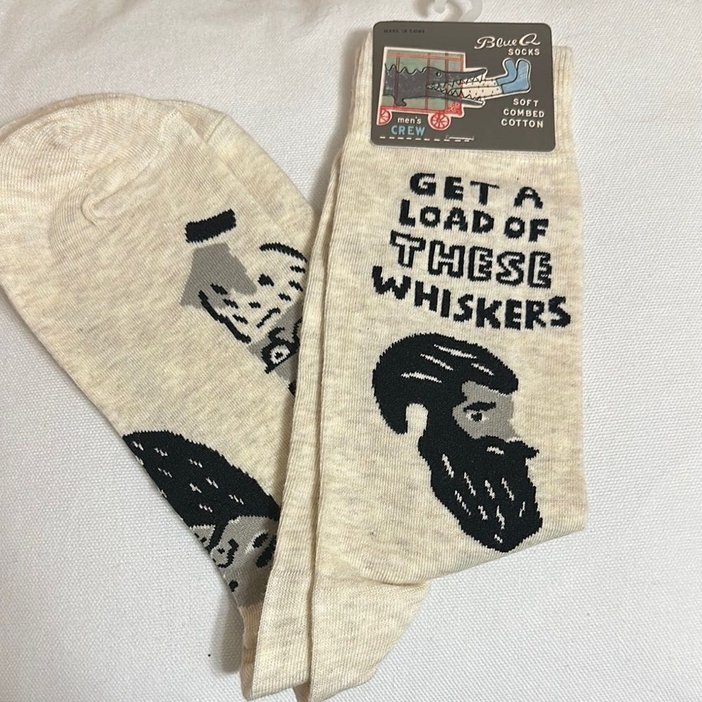NWT Blue Q Men's Crew Socks - Get a load of these whiskers